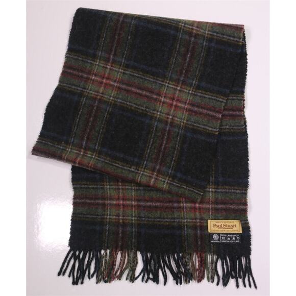Paul Stuart Made in Scotland Plaid Lambswool Scarf Vintage 13x64 - Picture 1 of 3